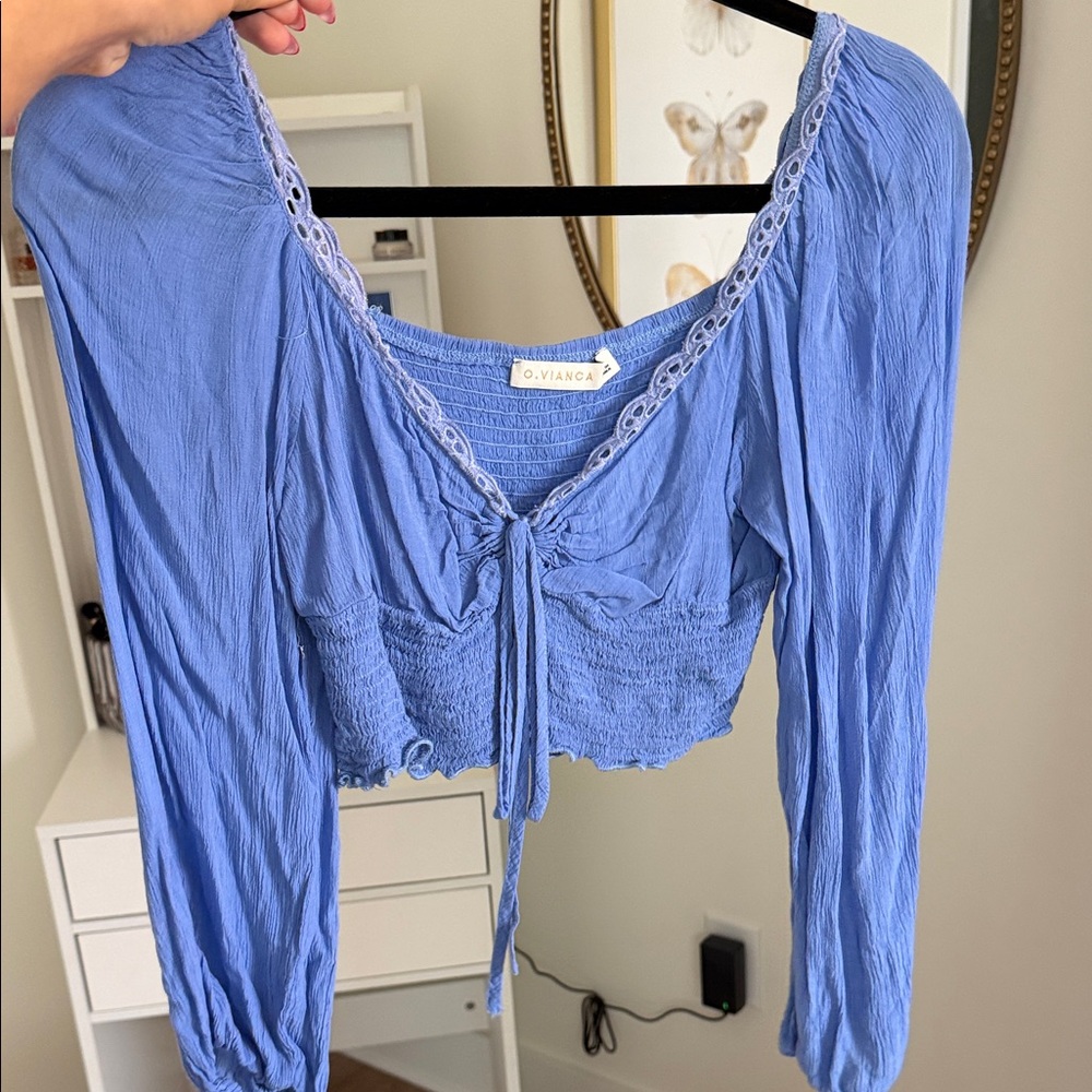 Vivance Women's Blue Smocked Blouse